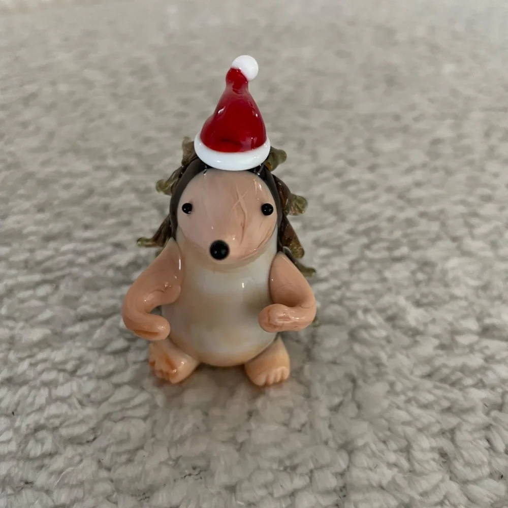 SET OF 2 PIER 1 IMPORTS TINY BLOWN GLASS CHRISTMAS HEDGEHOG DECOR NWTSET OF 2